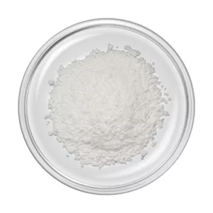 Salicylic acid powder on a small dish.